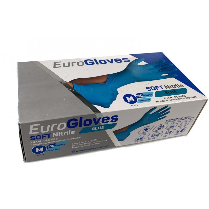 Handschoen Solid Nitril Blauw Small Poedervrij Euroglove 100st
